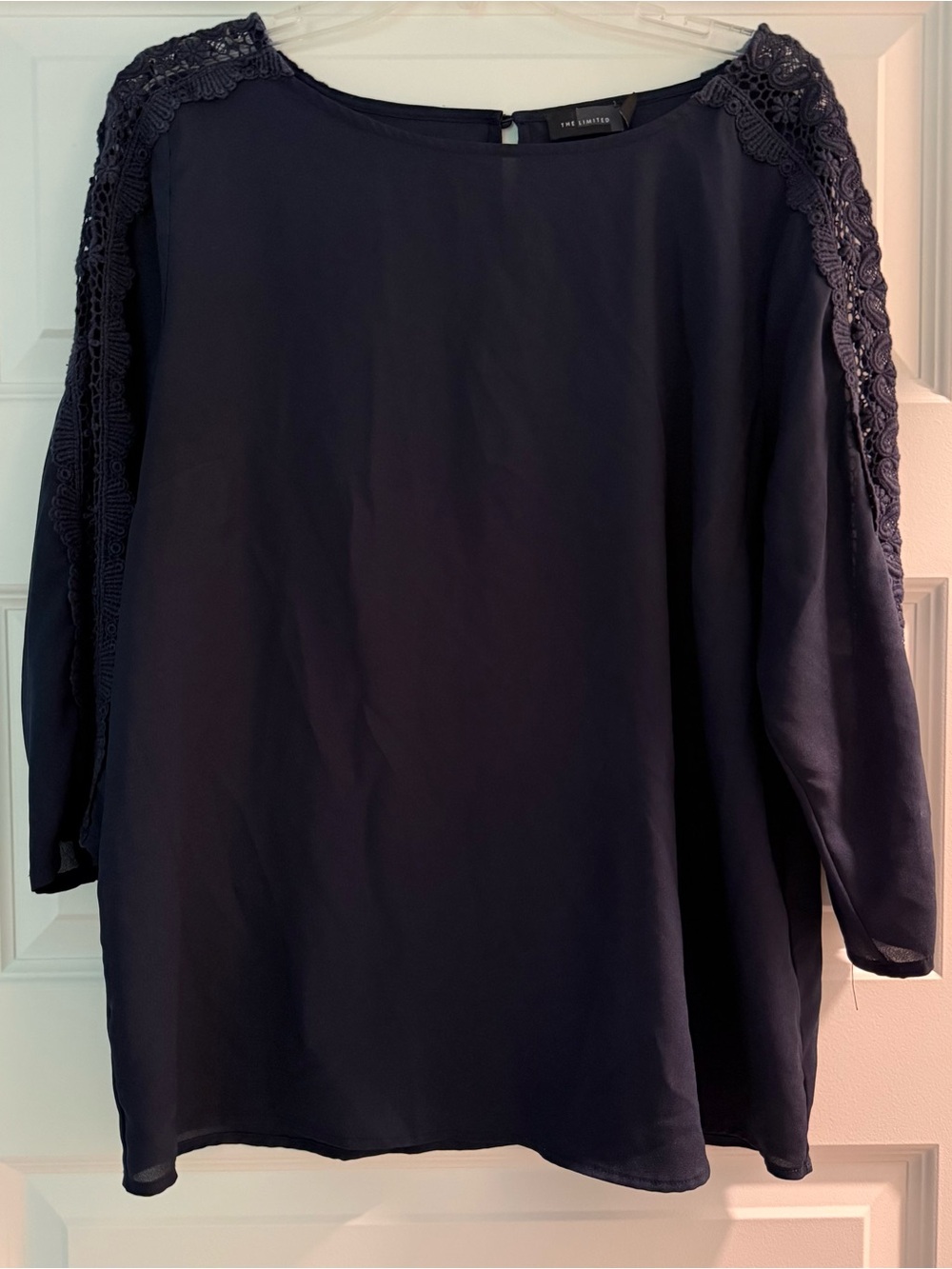 The Limited Navy Lace-Trim Tunic Top